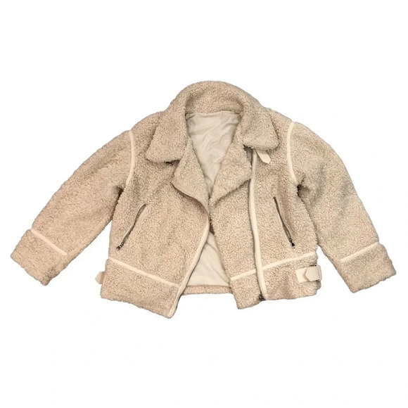A.n.a Teddy Sherpa Double-Faced  Biker Jacket | Size Large | Cream / Ivory - Picture 3 of 10